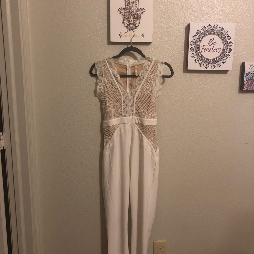 White Lace & Nude Jumpsuit